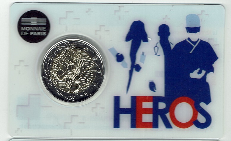(afbeelding voor) 2 Euromunt Frankrijk 2020 coincard Gezondheidszorg Heros